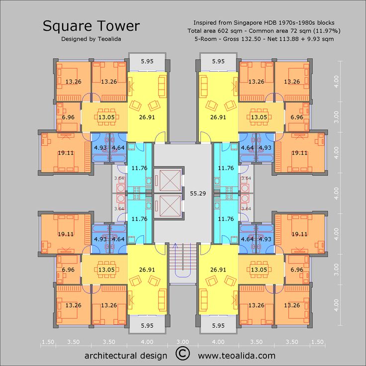 the floor plan for an apartment building with four floors and three levels, including two separate rooms