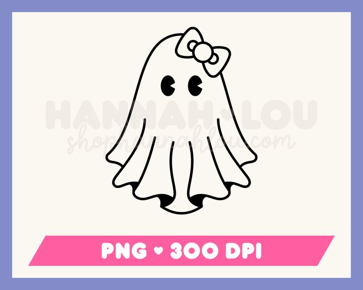 a ghost with a bow on its head and the words png 300 dpi