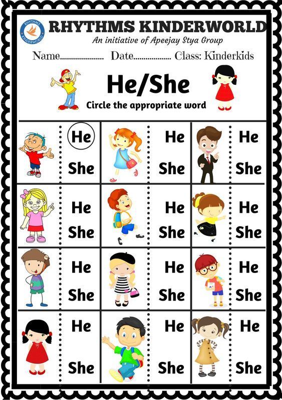 a printable worksheet for children to learn the words he / she and she