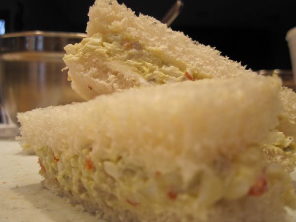 two pieces of food sitting on top of a counter