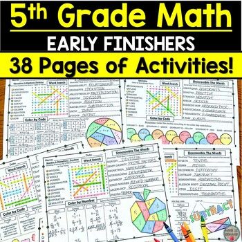 the 5th grade math worksheet for early finishers with three pages of activities