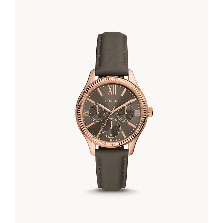 This 36mm Rye features a gray sunray dial, multifunction movement and gray leather strap. Apple Watch Price, Fossil Leather Watch, Fossil Watches Women, Watches Women, Smart Watches Men, Fossil Watches, Rose Gold Case, Mesh Bracelet, Gray Leather