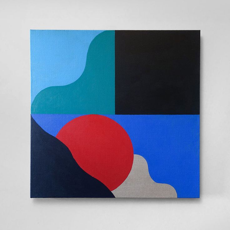 an abstract painting with blue, black, and red colors on the bottom half of it