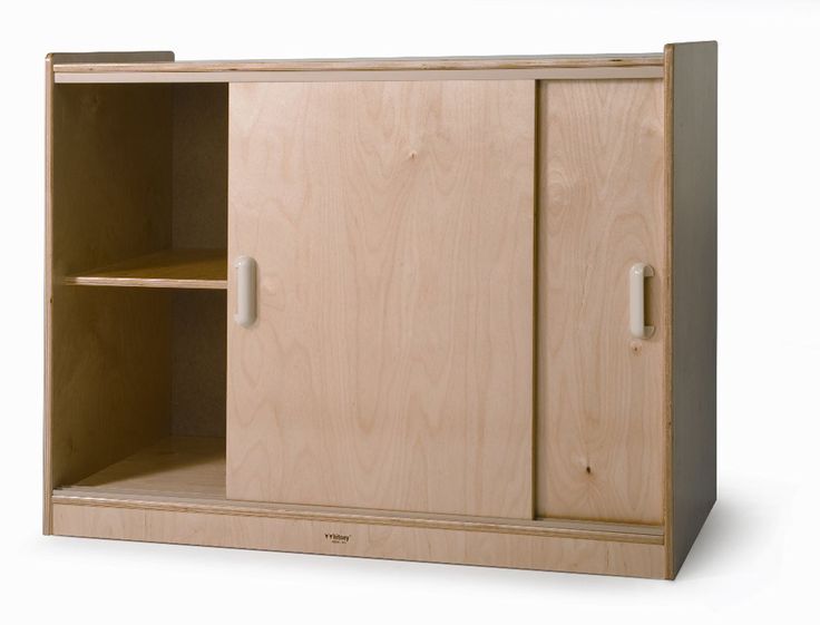 a wooden cabinet with two doors and shelves