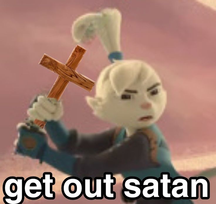 a cartoon character holding a cross in his hand