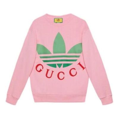 (WMNS) Gucci x adidas Cotton Jersey Sweatshirt 'Pink' 721361-XJE2B-5904 Gucci X Adidas, Gucci Sweatshirt, Gucci Adidas, Gucci Sweater, Adidas Trefoil, Jersey Sweatshirt, Pink Adidas, Pink Logo, Pink Sweatshirt