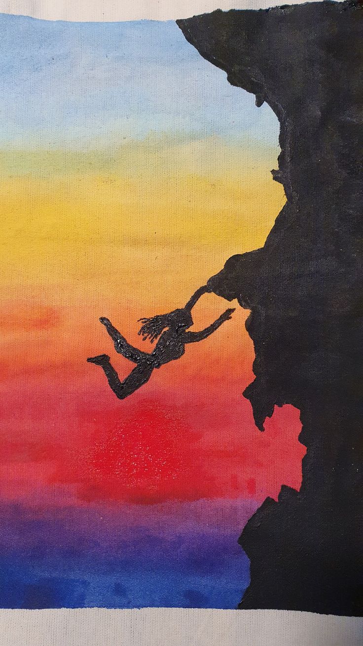 a painting of a woman jumping off a cliff into the ocean from a cliff face