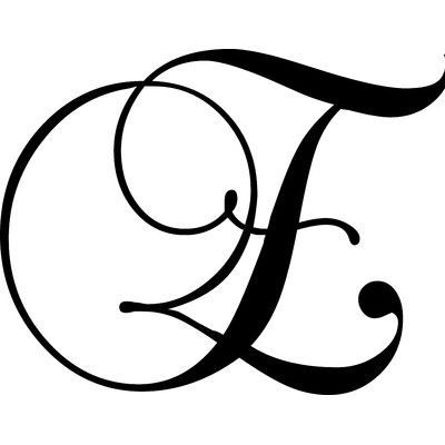 the letter e is made up of black letters and swirls on a white background