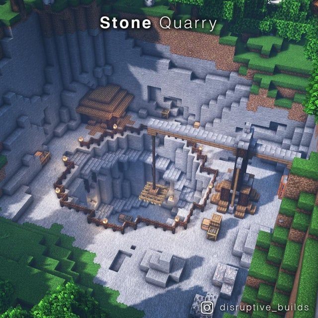 an aerial view of a stone quarry in minecraft