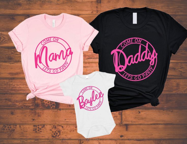 I custom design, print, hand press, and carefully ship everything you see in my shop. All of my items are printed on quality apparel. These custom shirts are great for a birthday party or bachelorette party. Pink tutus are available for infant, toddler, and youth sizes. If you would like an adult size tutu please contact the seller so I can customize the size for you. The waist size is the size of the waist band circumference, but they are stretchy so they are easy to pull on. To customize simply type the word in the personalization box that you would like in the middle of the circle The shirts feel soft and lightweight, with the right amount of stretch.  ❗Please note: The women's v-necks and tank tops run small, you may want to order a size up from your normal size if you don't not like y Barbie Mom Shirt, Barbie Birthday Tshirt Ideas, Barbie Shirt Ideas, Barbie Birthday Shirts, Barbie Birthday Shirt, Bachelorette Party Pink, Barbie Shirt, Pink Vinyl, Barbie Birthday