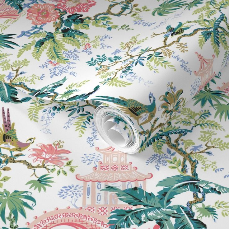 an image of a wallpaper with flowers and birds on it