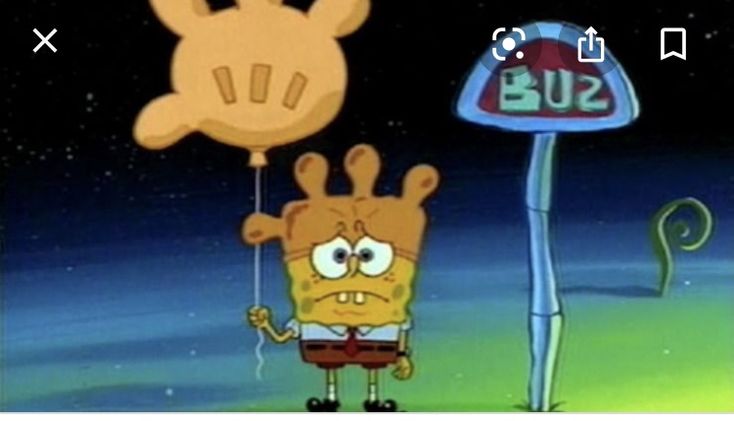 the spongebob character is holding on to a sign that says sup in english