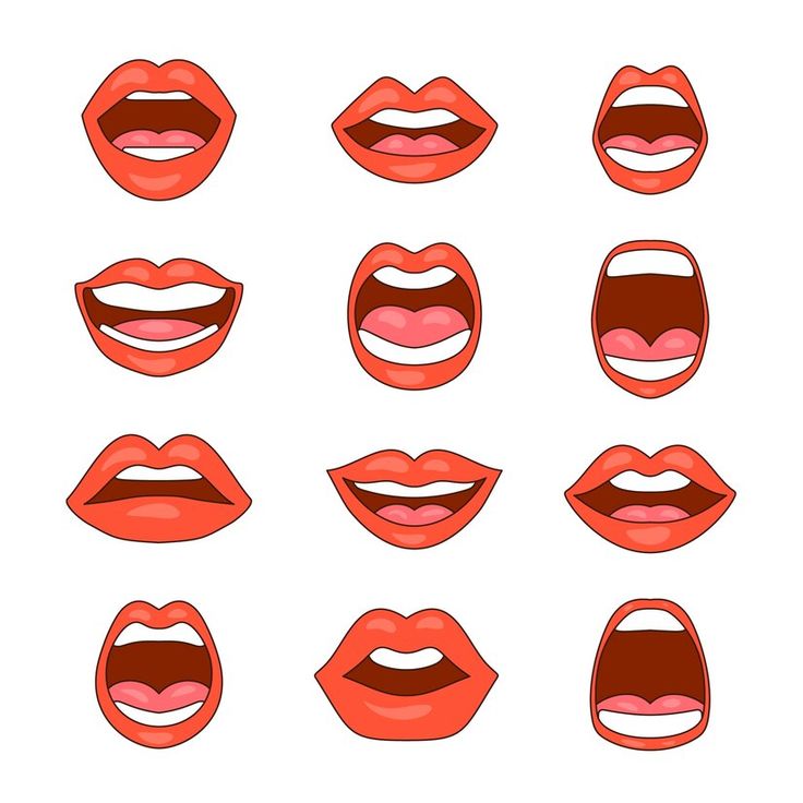 red lips with different expressions and teeth