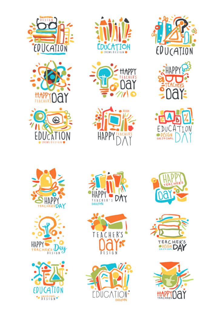 the logos for happy education day are designed in different colors and shapes, including an image of