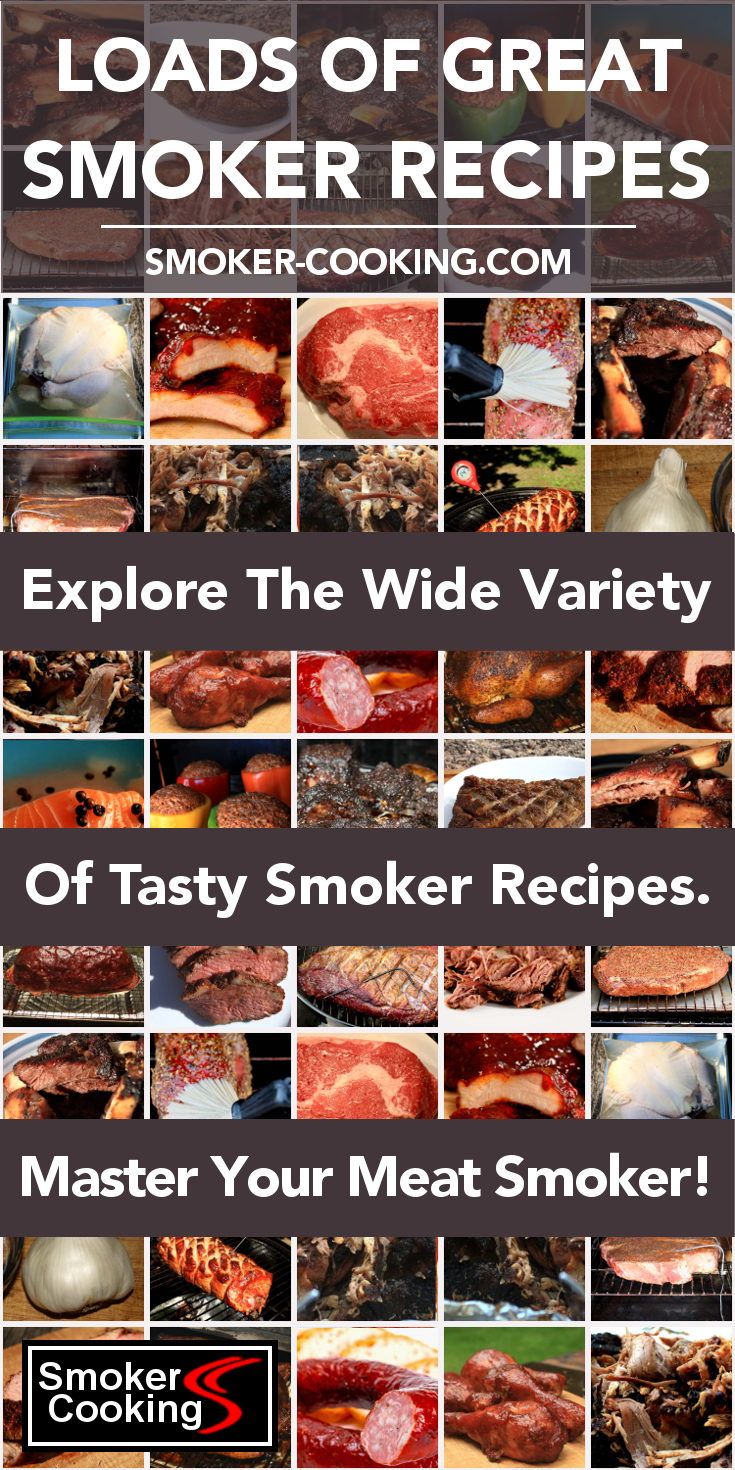 an advertisement for smoker cooking shows different types of meats