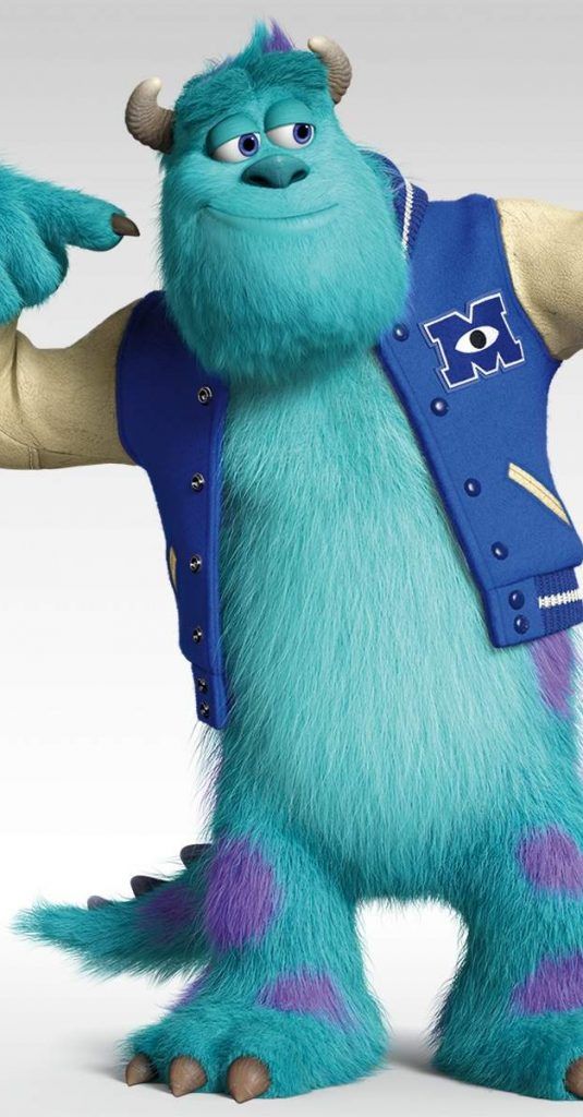 the monster is wearing a blue vest and holding his arms out in front of him