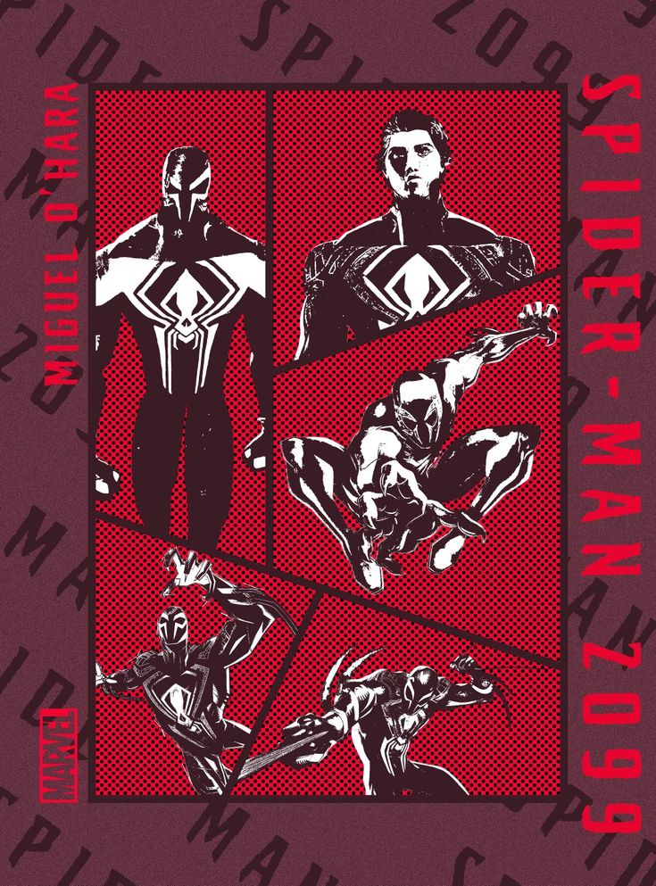 the poster for spider - man is shown in red and black