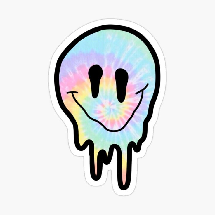 a tie dye skull sticker with two eyes and one smile on it's face