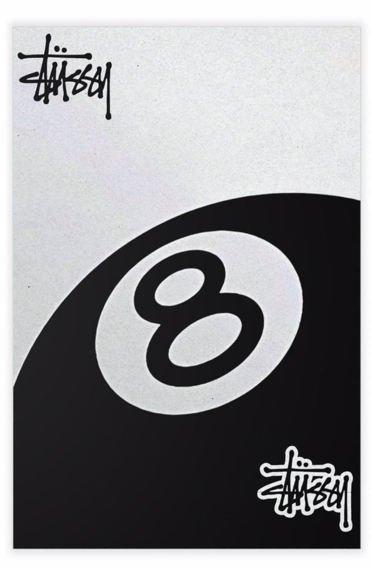 an image of a black and white poster with the number eight on it