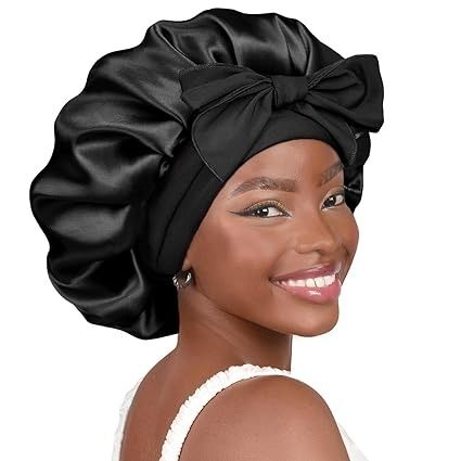 Amazon.com: YANIBEST Satin Bonnet Silk Bonnet for Sleeping Double Layer Satin Lined Black Hair Bonnet with Tie Band Bonnets for Women Natural Curly Hair : Clothing, Shoes & Jewelry Silk Hair Bonnets, Sleep Hairstyles, Silk Bonnet, Amazon Favorites, Satin Bonnet, Hair Bonnet, Black Curly Hair, Curly Hair Women, Silk Hair