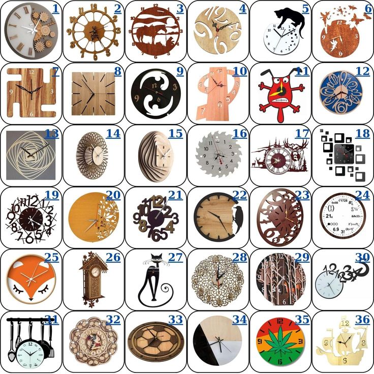 an image of various clocks with numbers and symbols on them, all in different colors