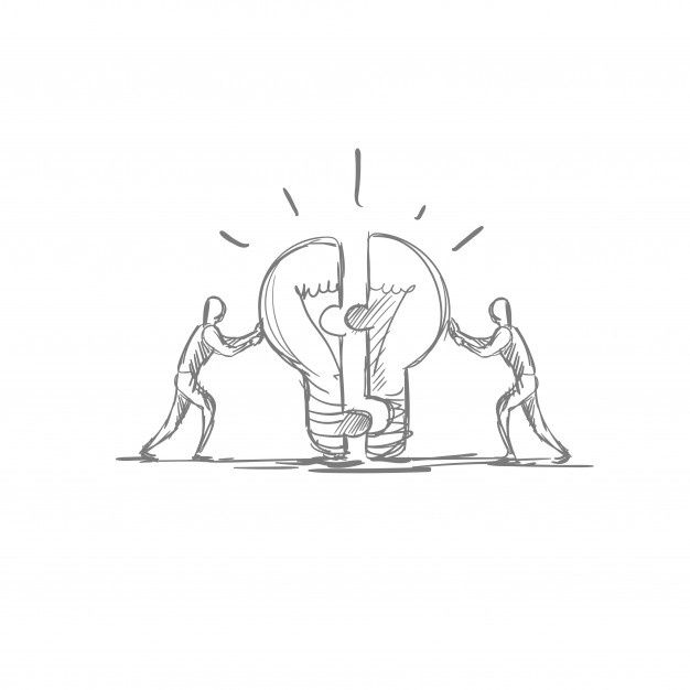 three people are standing around a light bulb