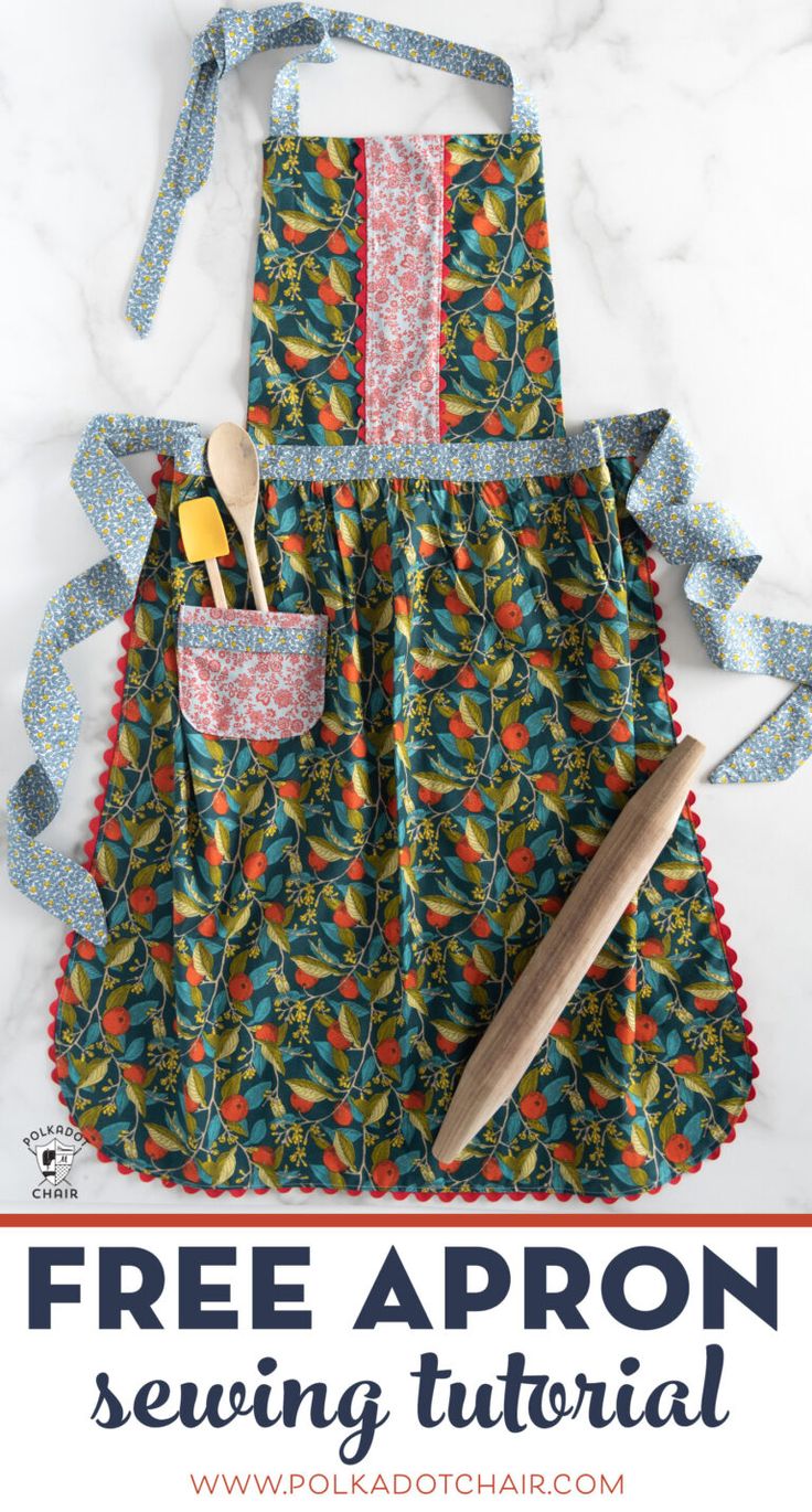 an apron made out of fabric with the words free apron sewing pattern