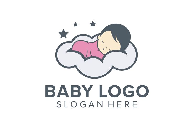 a baby sleeping on top of a cloud with stars in the sky, logo design