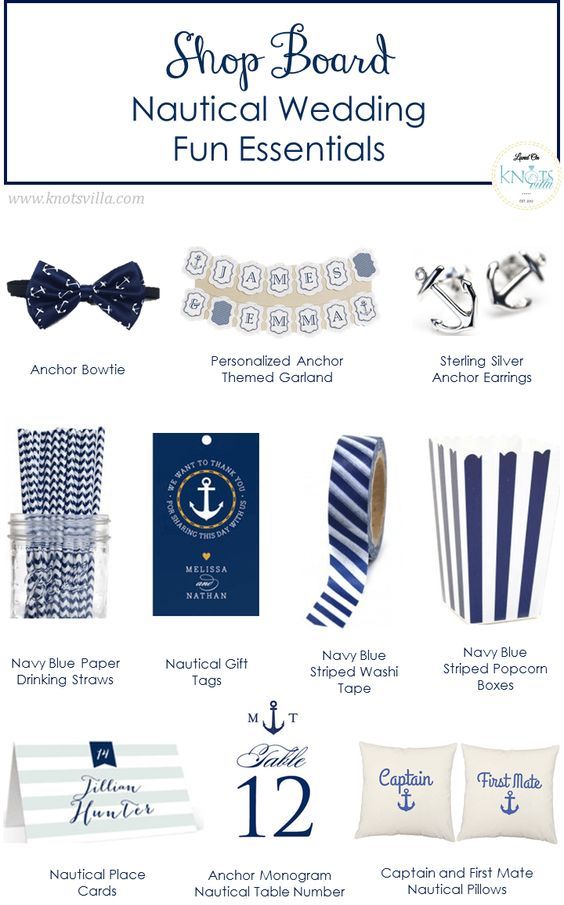 nautical themed wedding essentials for the bride and groom