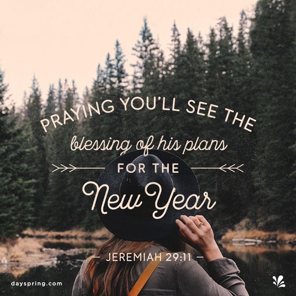 a woman with her back to the camera, looking at trees and water that reads praying you'll see the beginning of thin plans for the new year