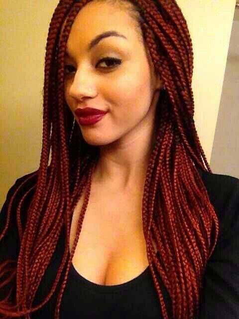 Hermosa Girl Box Braids Red Red And Black Hair Braids, Bob Box Braids Styles, Black Hair Braids, Red Braids, Red Box Braids, Micro Braids Hairstyles, Cornrows Braids For Black Women, Faux Loc, Blonde Box Braids