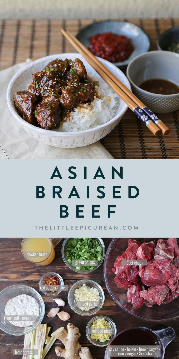 This easy to make slow cooker Asian braised beef combines garlic, ginger, lemongrass, soy sauce, and rice vinegar to create a delicious hearty dish. Serve it over rice, noodles, or steamed vegetables. Slow Cooker Rice Bowls, Beef Roast Crockpot Recipes Asian, Asian Beef And Rice Recipes, Chuck Roast Crock Pot Recipes Asian, Asian Beef Chuck Recipes, Asian Pot Roast Slow Cooker, Asian Beef Shank Recipe, Asian Braised Beef Pioneer Woman, Braising Beef Recipes