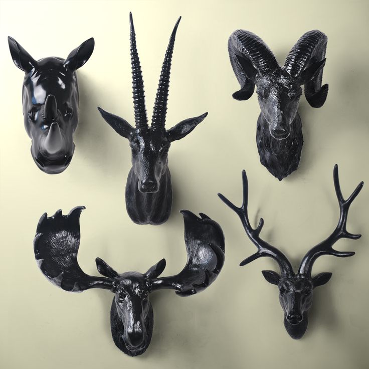 four black deer head mounted on the wall