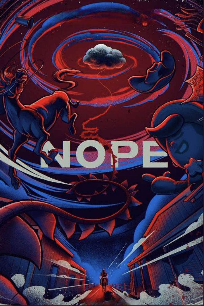 the poster for jordan peele's hope is shown in red, blue and black