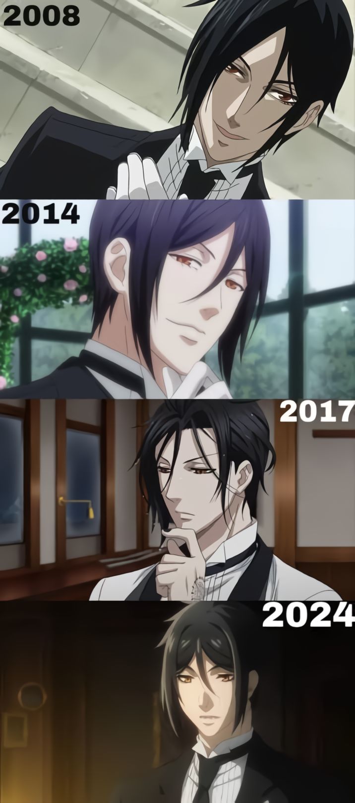 two different anime characters, one with black hair and the other with dark hair in white