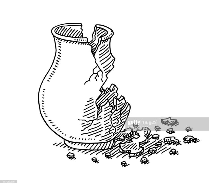 a drawing of a vase and spilled coins