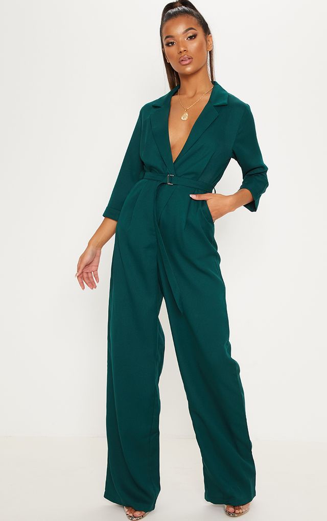 Jumpsuits for Women | Cute Jumpsuits | PrettyLittleThing USA Emerald Green Jumpsuit, Green Outfits For Women, Athleisure Aesthetic, Aesthetic Fall Outfits, Fancy Jumpsuit, Fashion Athleisure, Nyc Winter Outfits, Wedding Outfits For Women, Nyc Winter