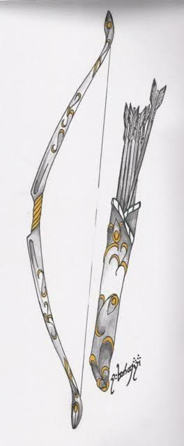 a drawing of a bow and arrow