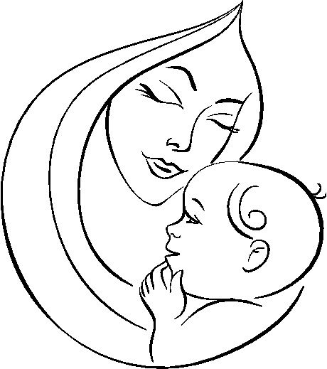 a drawing of a mother holding her baby