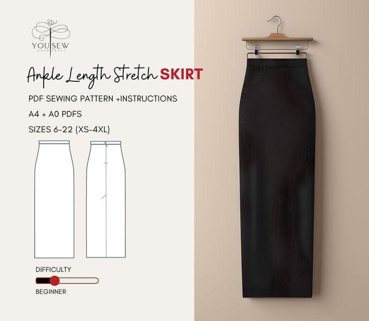 the front and back view of an apple - length pencil skirt sewing pattern with instructions