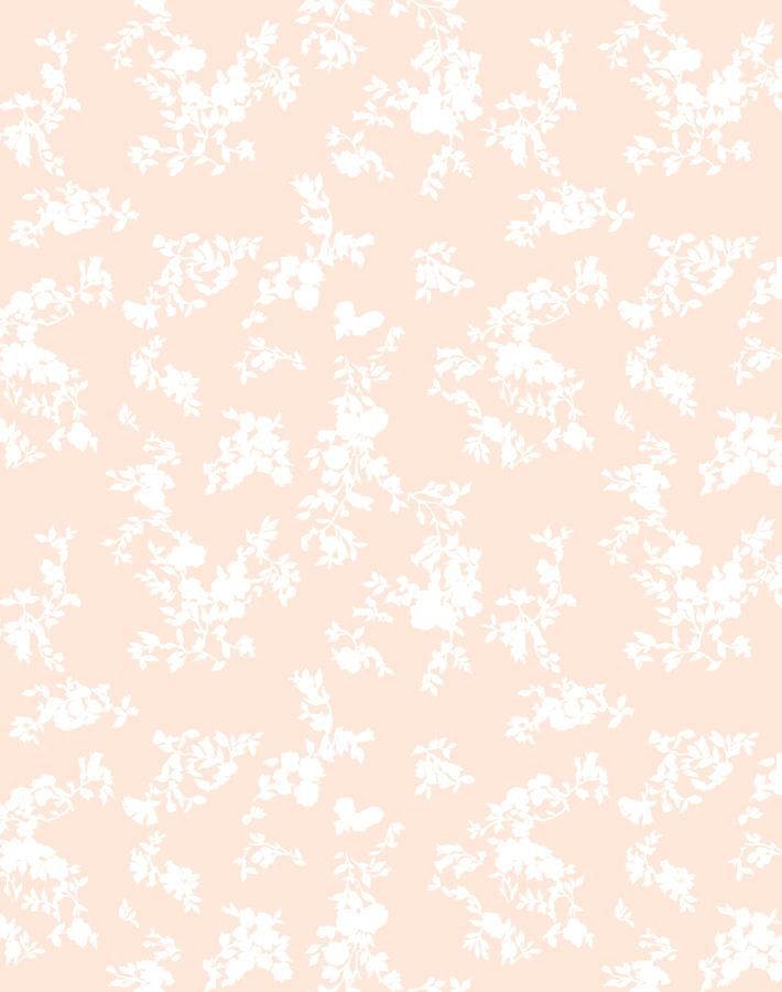 a pink and white floral wallpaper pattern with small flowers on the left hand side