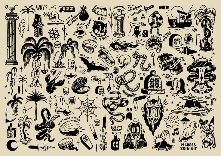 an image of many different things in the shape of a square, black and white drawing