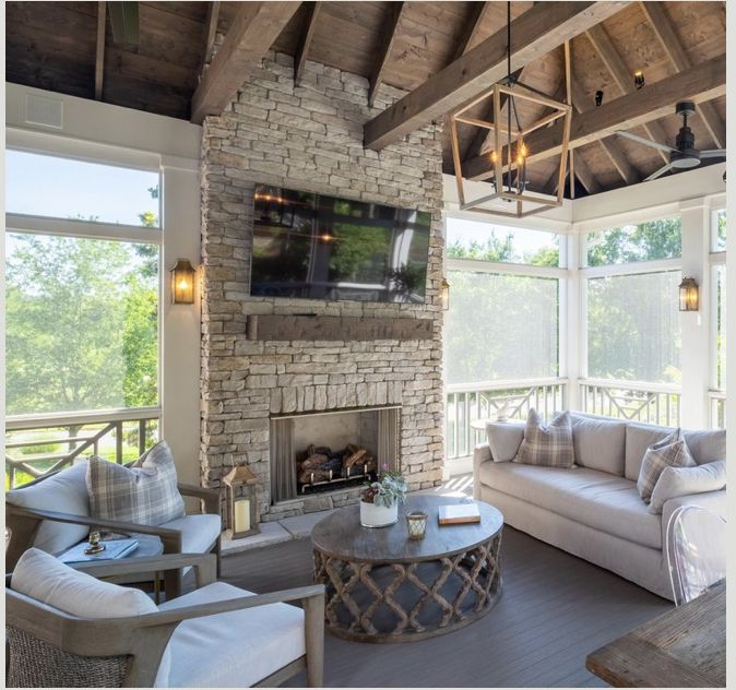 a living room filled with furniture and a flat screen tv mounted on the wall above a fire place