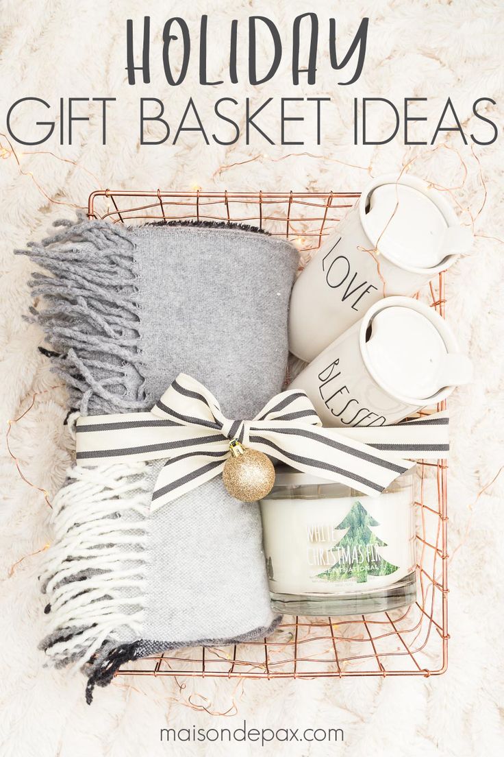 holiday gift basket ideas with text overlay