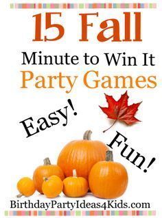 an orange pumpkin and some other fruit with the words 15 fall minute to win it party games easy fun