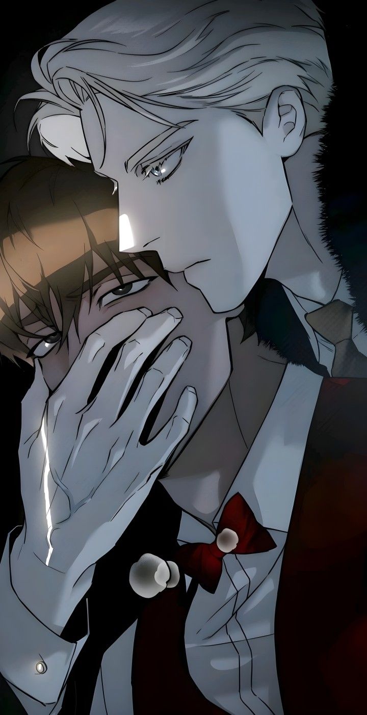 an anime character holding his hand to his face