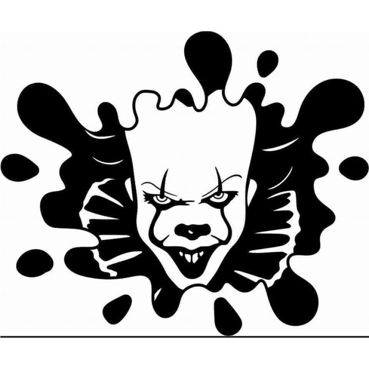 a black and white drawing of a clown's face