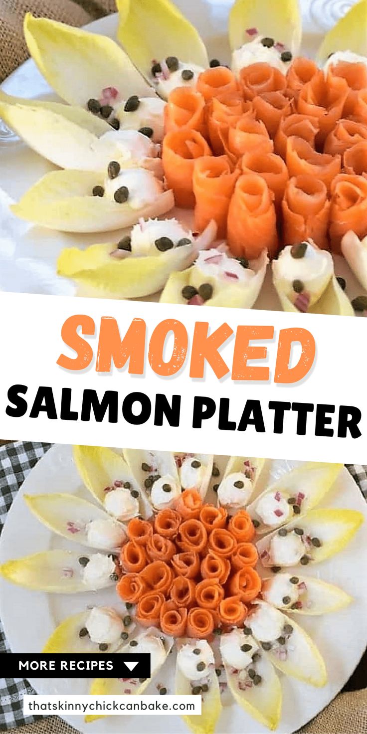 a plate with some food on it and the words smoked salmon platter above it