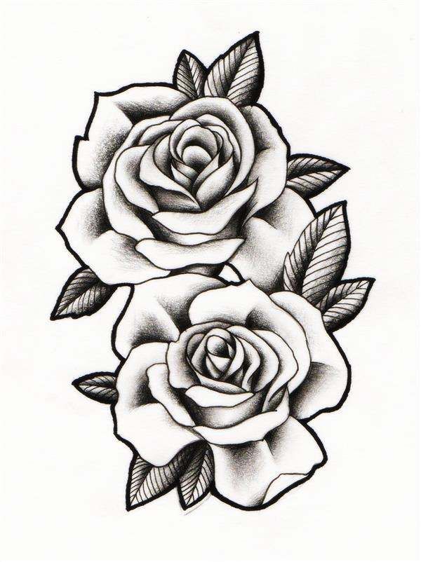 two roses with leaves tattoo design