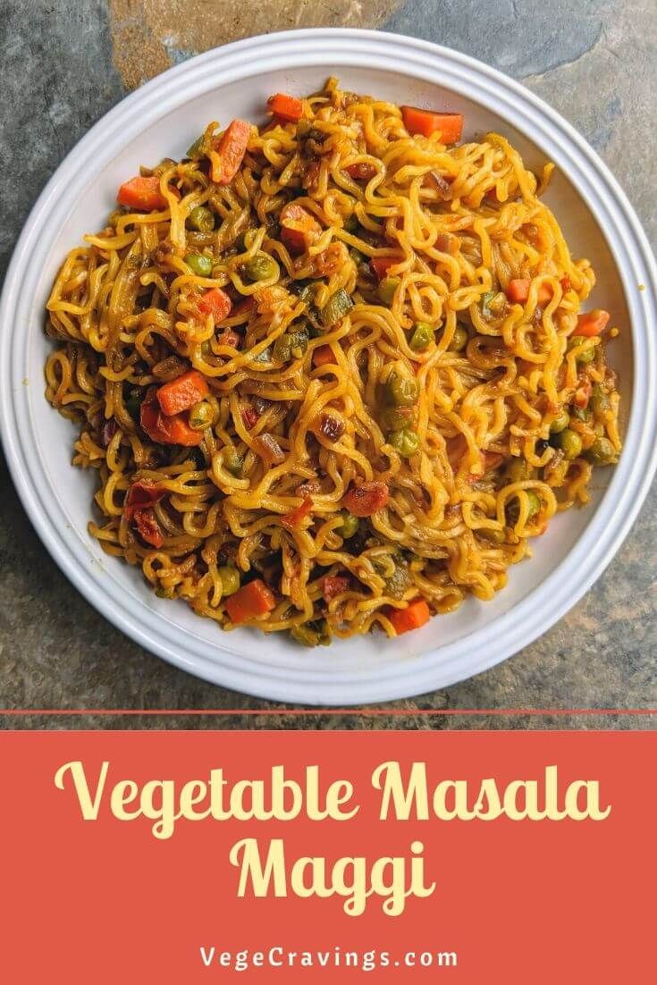 vegetable masala maggi on a white plate